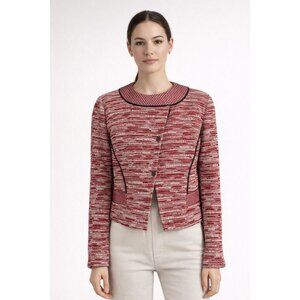 Proenza Schouler Red White Black Stripe Collarless Snap Jacket